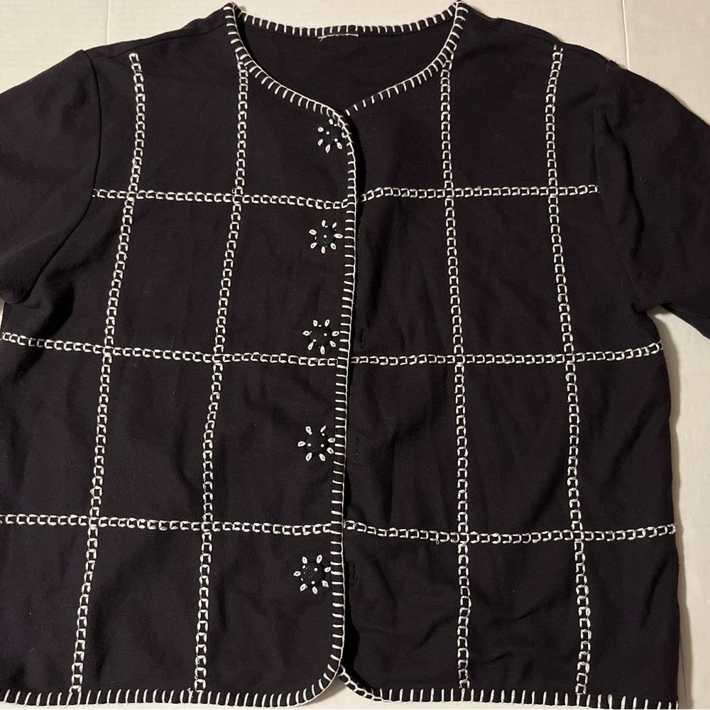 Black Talbot Cardigan with White Stitching